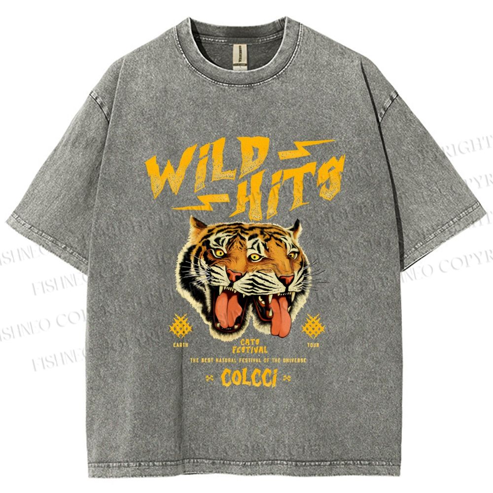 Unisex Wild Hits Tiger Printed Washed Tee