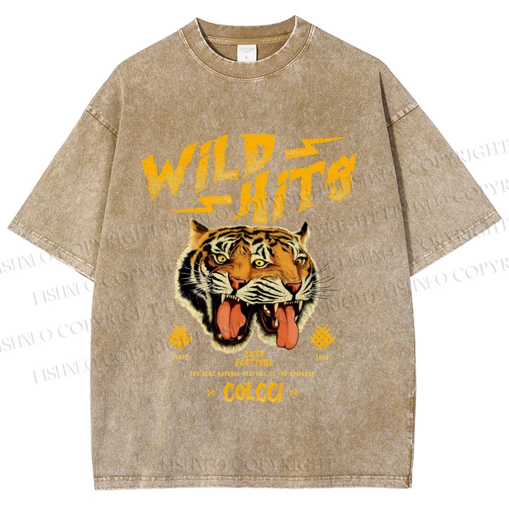 Unisex Wild Hits Tiger Printed Washed Tee