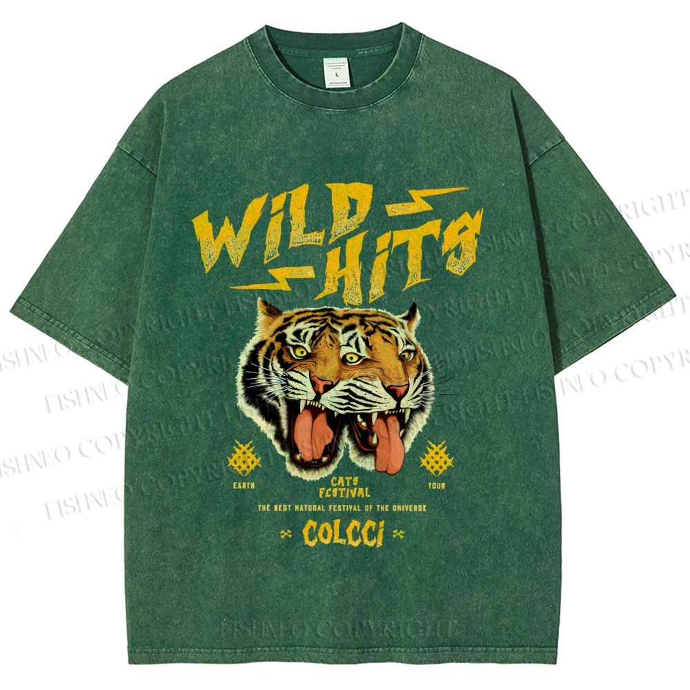Unisex Wild Hits Tiger Printed Washed Tee