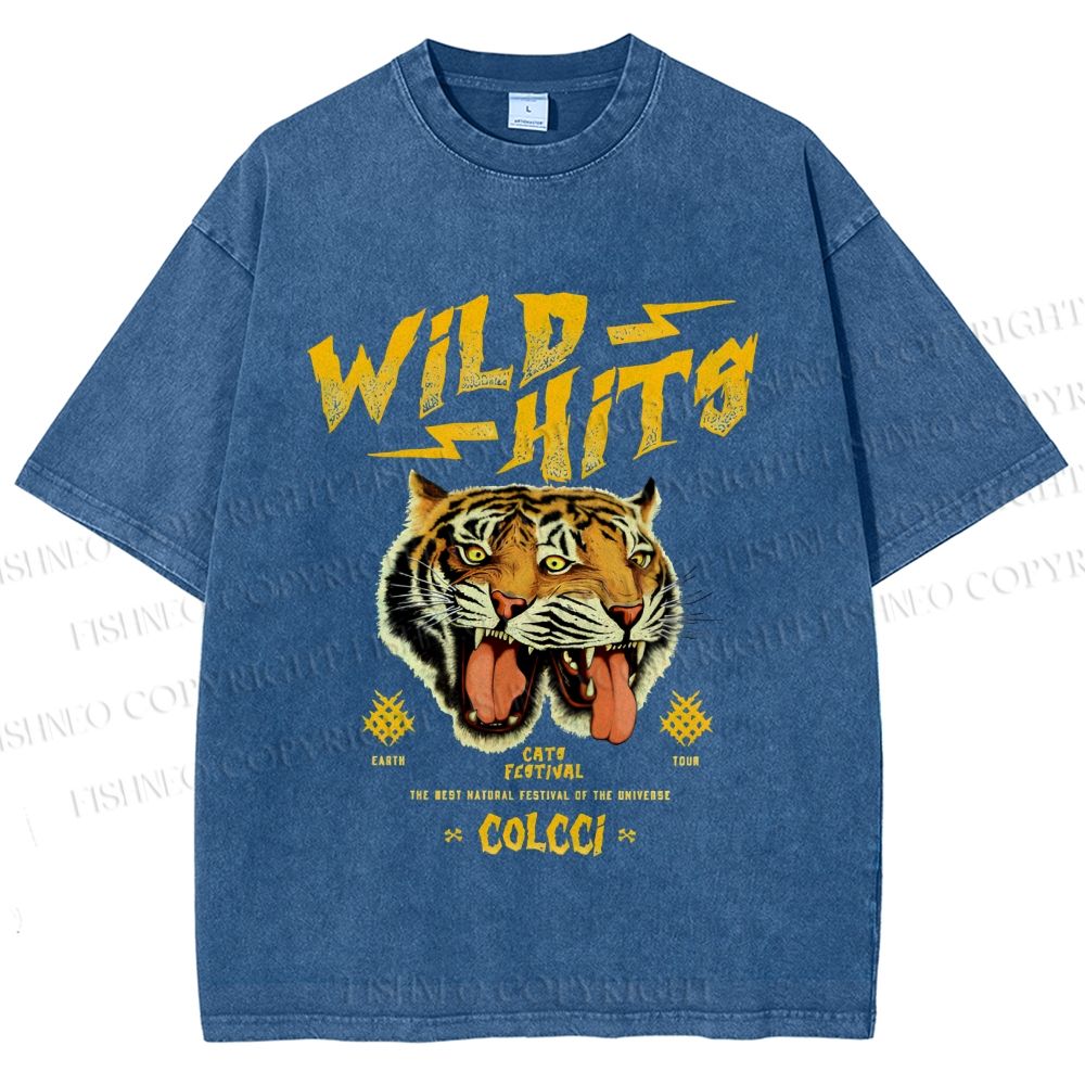 Unisex Wild Hits Tiger Printed Washed Tee