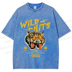 Unisex Wild Hits Tiger Printed Washed Tee