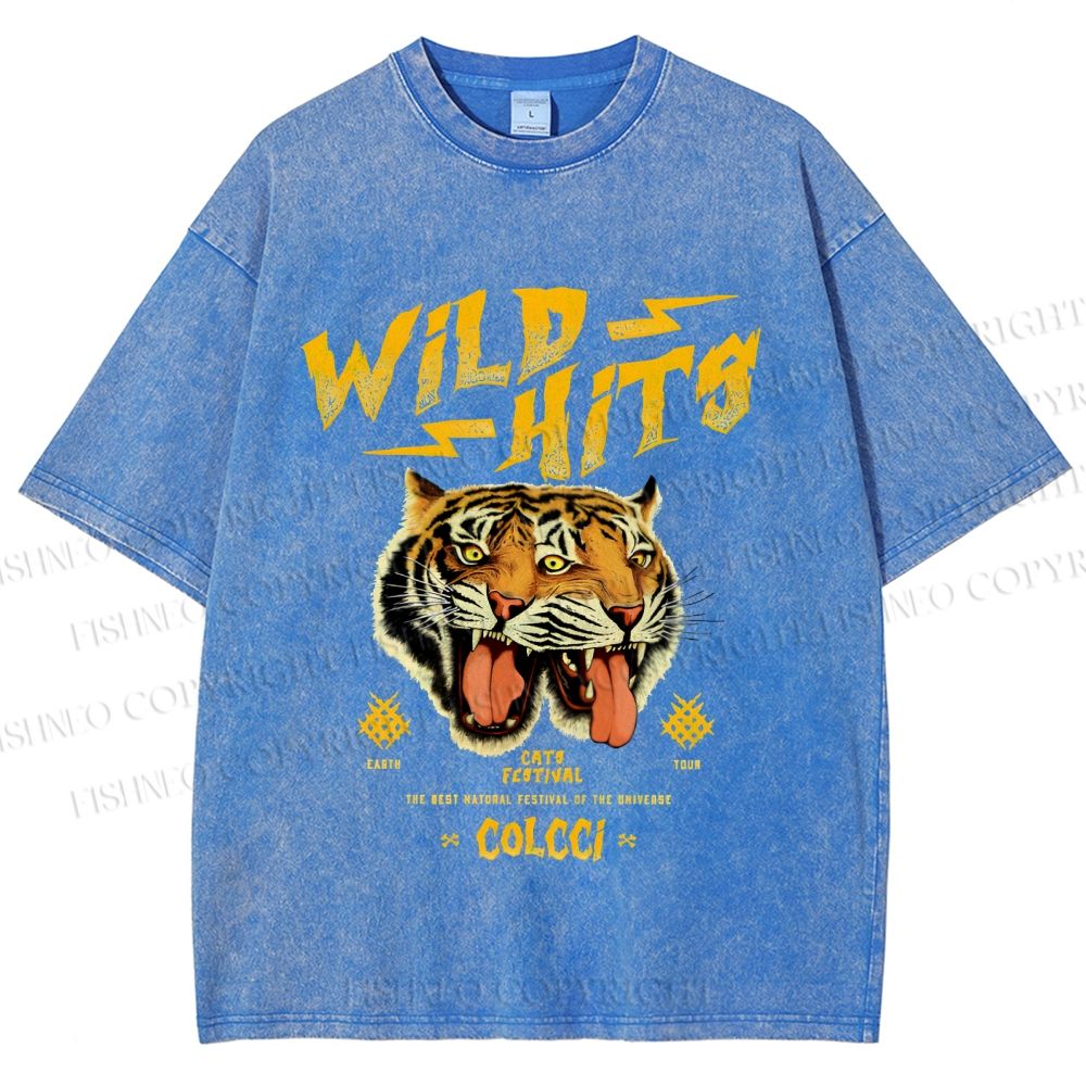 Unisex Wild Hits Tiger Printed Washed Tee