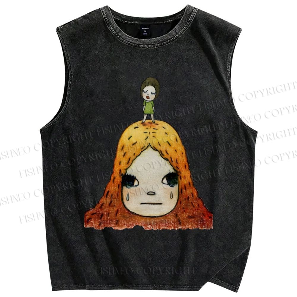Unisex Yoshitomo Nara Girl Printed Washed Tank Top