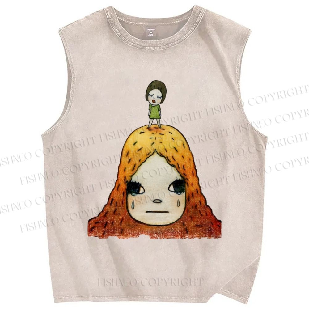 Unisex Yoshitomo Nara Girl Printed Washed Tank Top