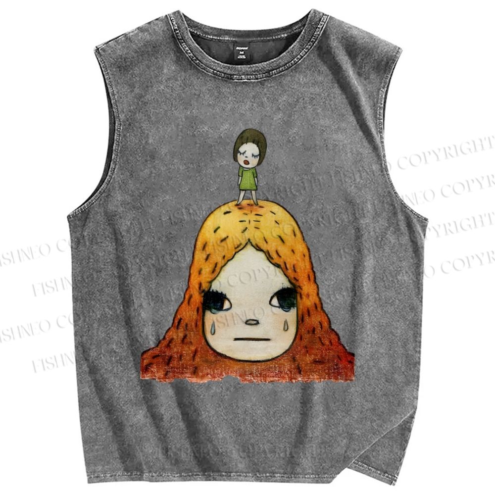 Unisex Yoshitomo Nara Girl Printed Washed Tank Top