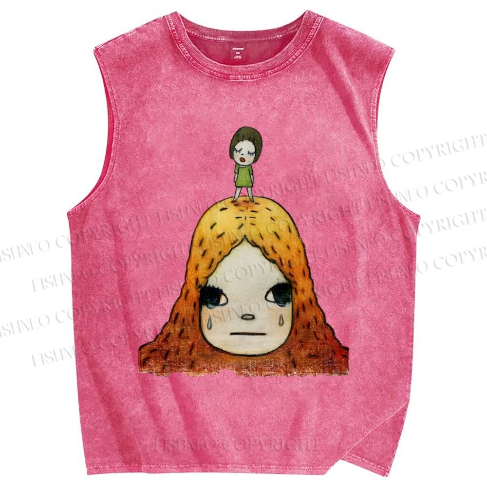Unisex Yoshitomo Nara Girl Printed Washed Tank Top