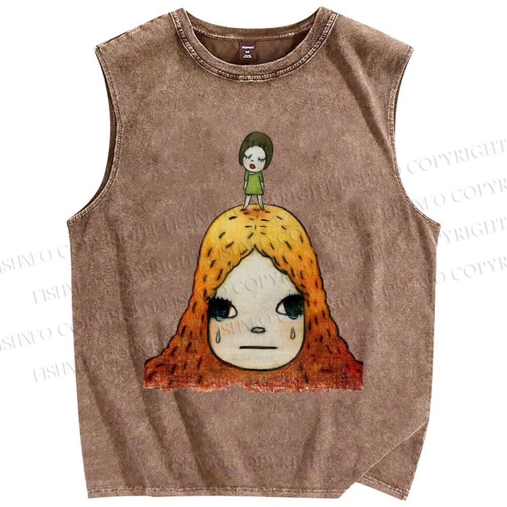 Unisex Yoshitomo Nara Girl Printed Washed Tank Top