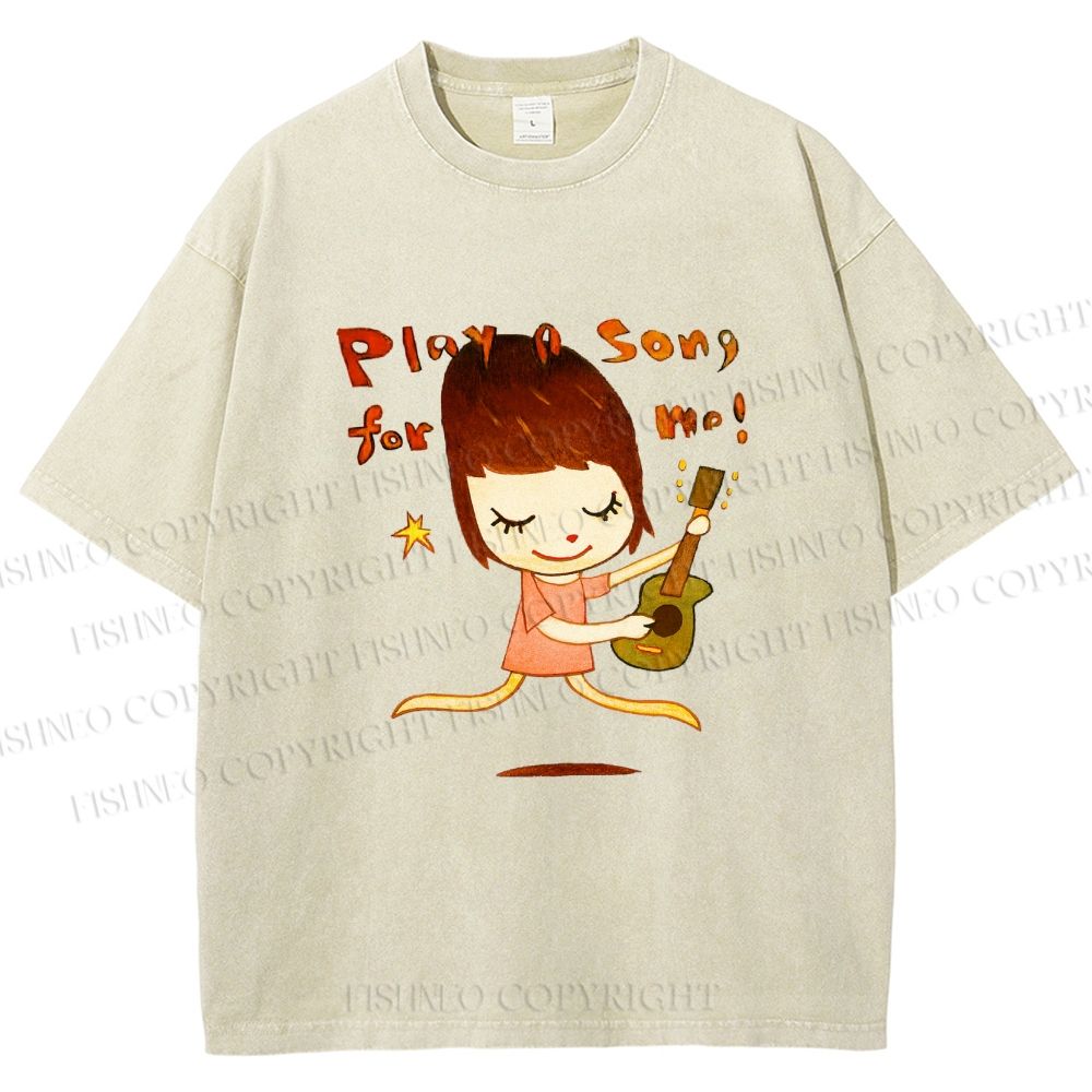 Unisex Yoshitomo Nara Play A Song For Me Printed Washed Tee