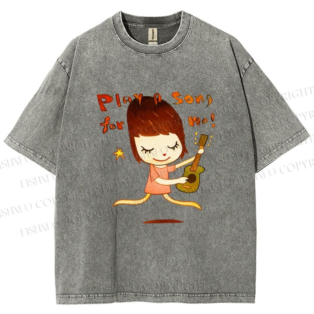 Unisex Yoshitomo Nara Play A Song For Me Printed Washed Tee