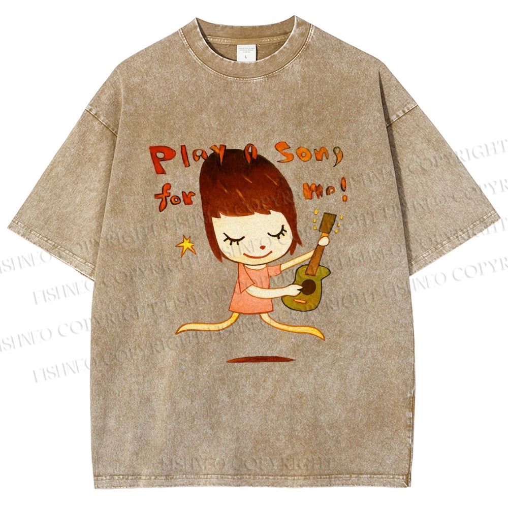 Unisex Yoshitomo Nara Play A Song For Me Printed Washed Tee