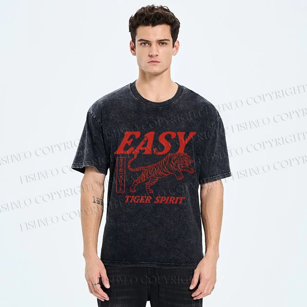 Unisex Tiger Spirit Printed Washed Tee