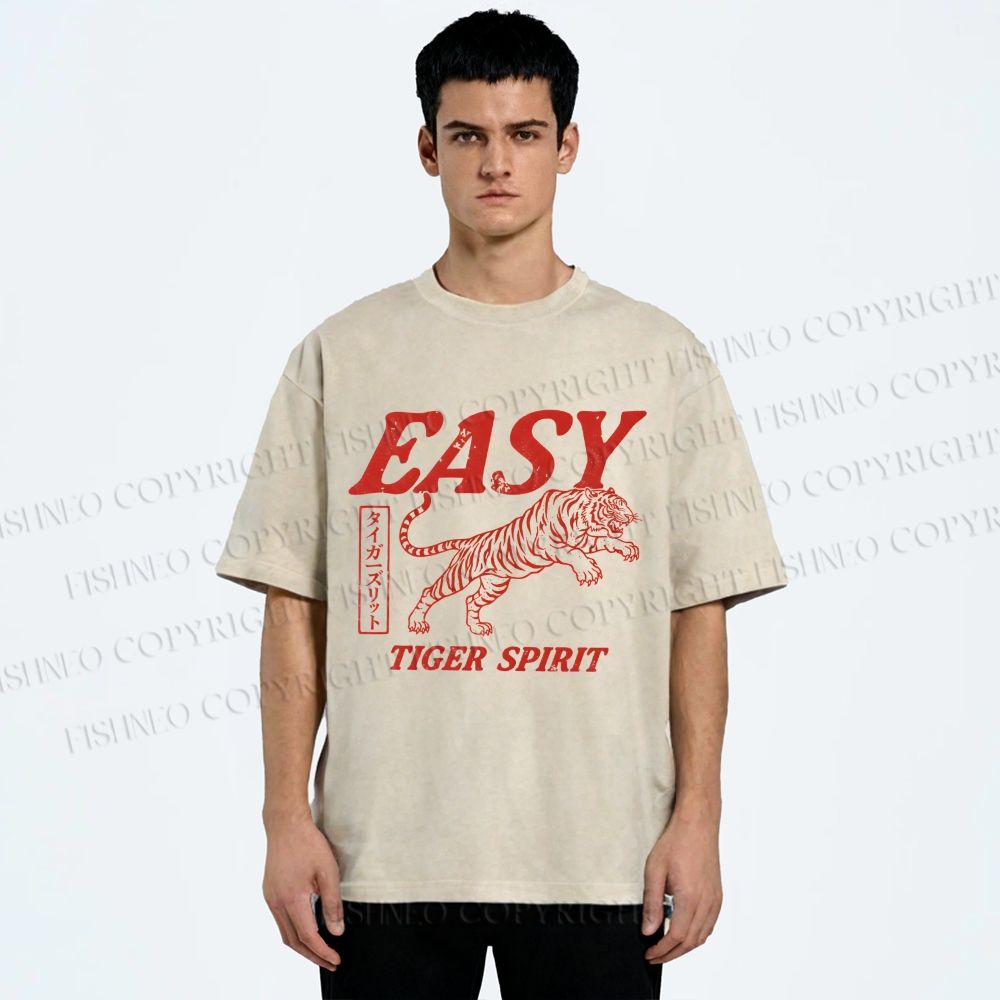 Unisex Tiger Spirit Printed Washed Tee