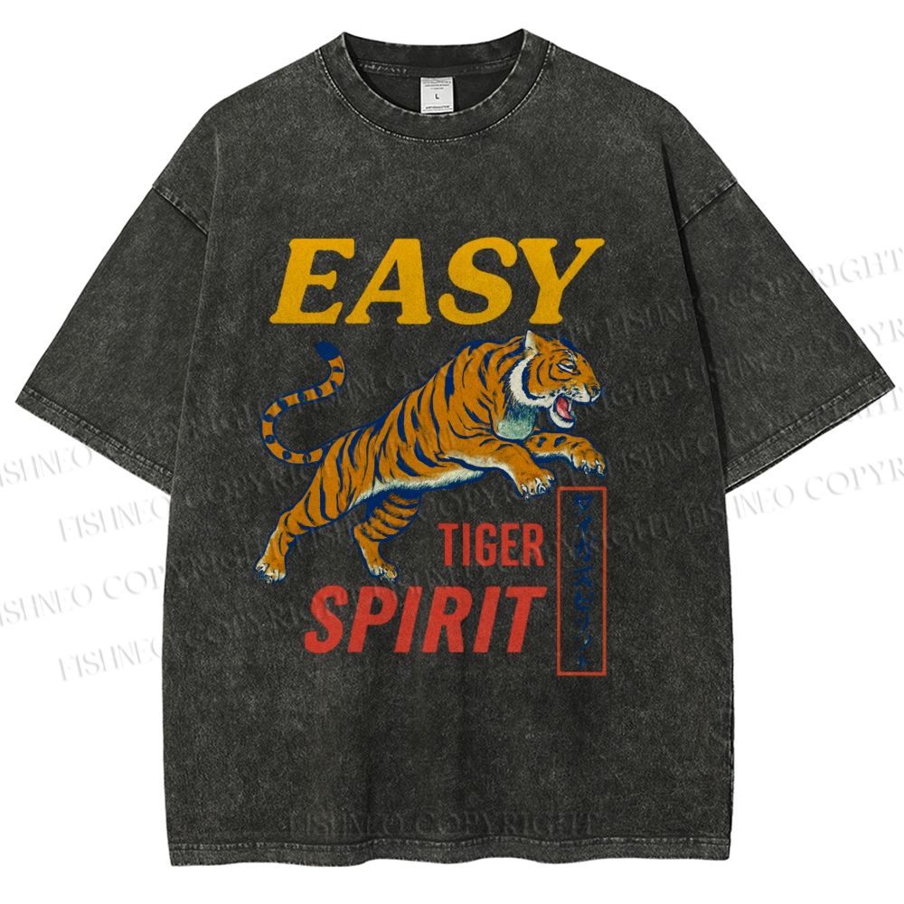 Unisex Tiger Spirit Printed Washed Tee