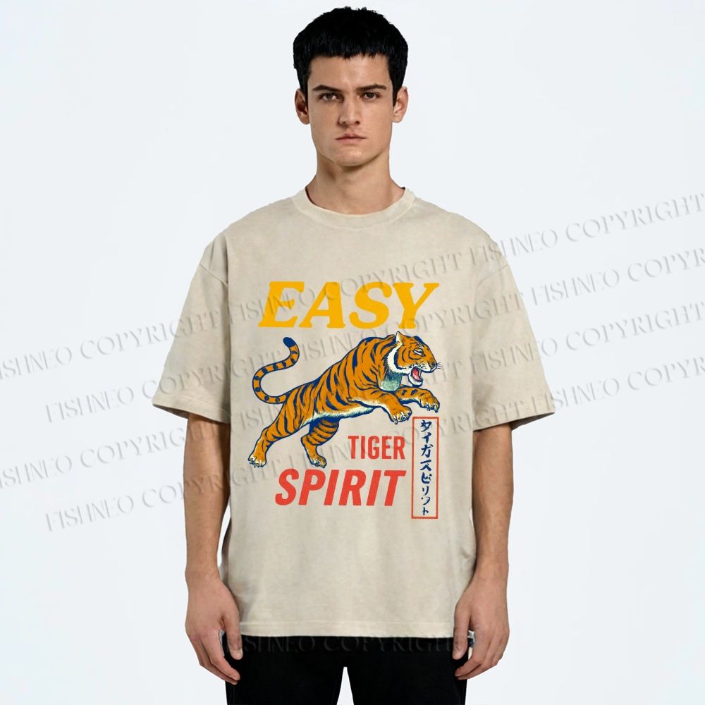 Unisex Tiger Spirit Printed Washed Tee