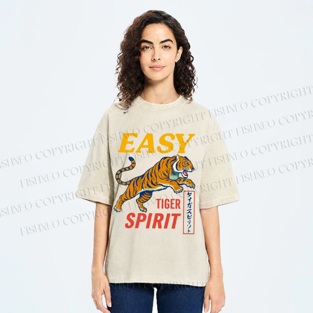Unisex Tiger Spirit Printed Washed Tee