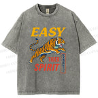 Unisex Tiger Spirit Printed Washed Tee
