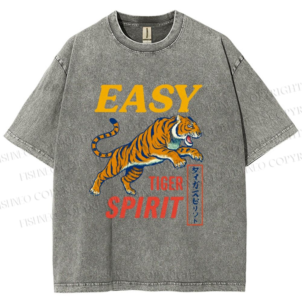 Unisex Tiger Spirit Printed Washed Tee
