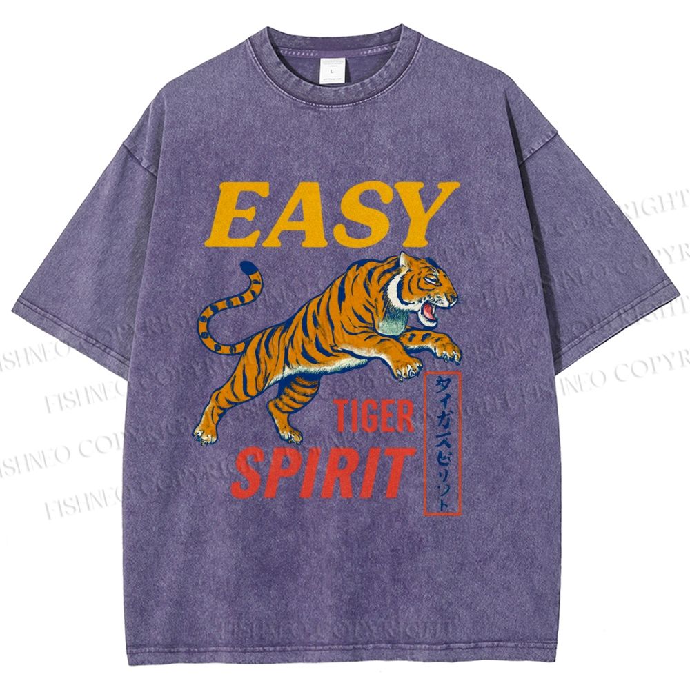Unisex Tiger Spirit Printed Washed Tee