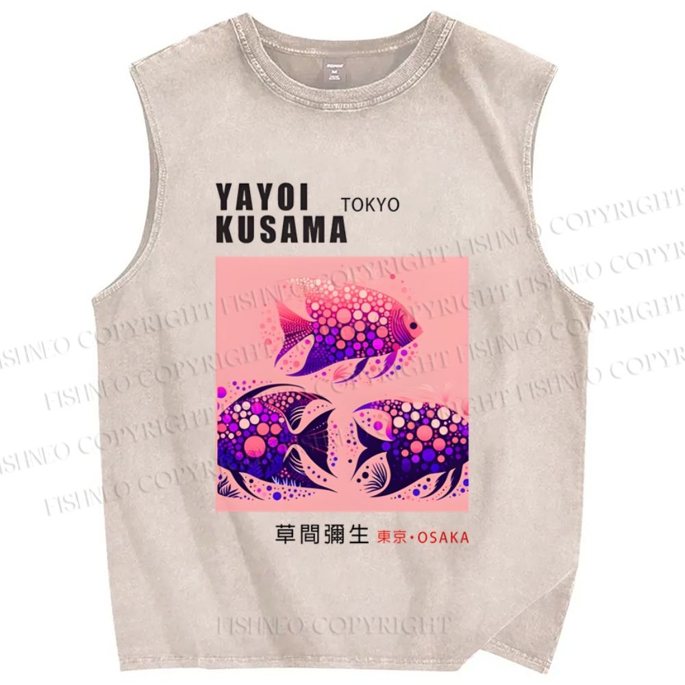 Unisex Yayoi Kusama Polka Dot Fish Printed Washed Tank Top