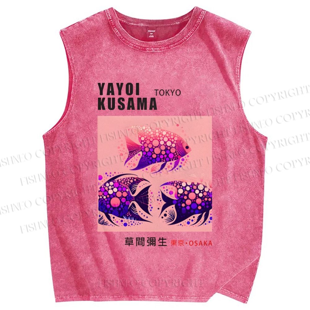 Unisex Yayoi Kusama Polka Dot Fish Printed Washed Tank Top