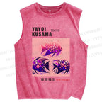 Unisex Yayoi Kusama Polka Dot Fish Printed Washed Tank Top