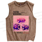 Unisex Yayoi Kusama Polka Dot Fish Printed Washed Tank Top