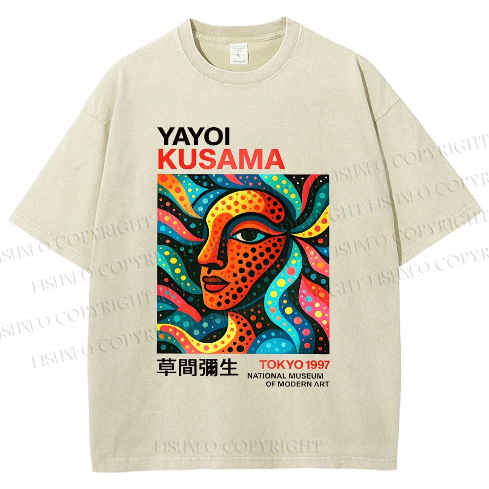 Unisex Yayoi Kusama Polka Dot Face Printed Washed Tee