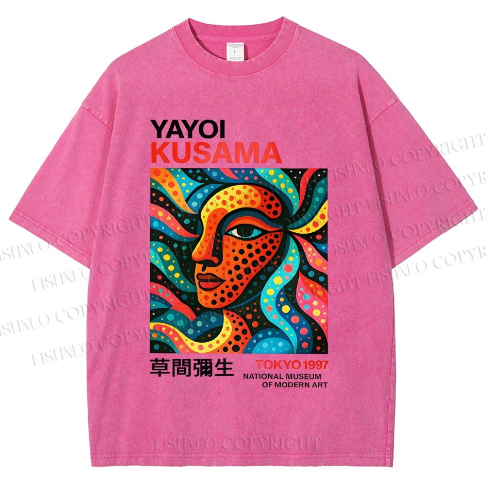 Unisex Yayoi Kusama Polka Dot Face Printed Washed Tee