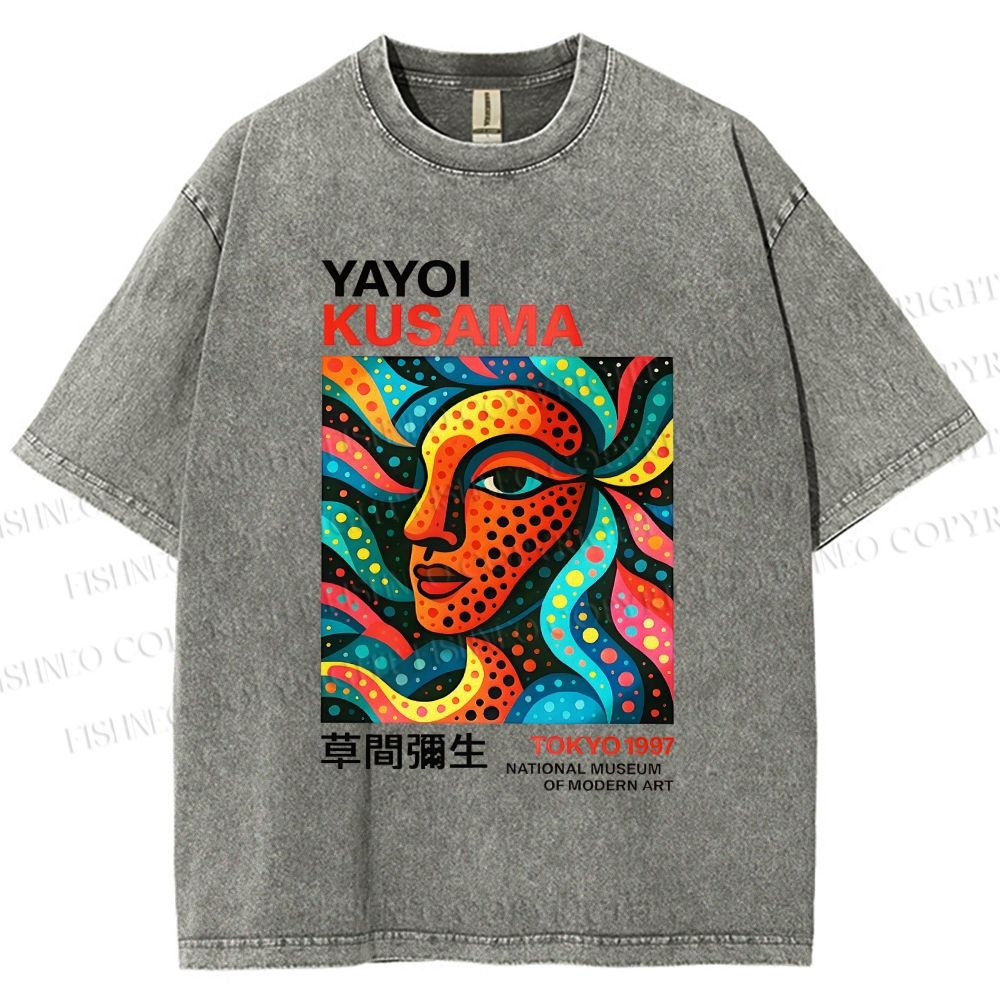 Unisex Yayoi Kusama Polka Dot Face Printed Washed Tee