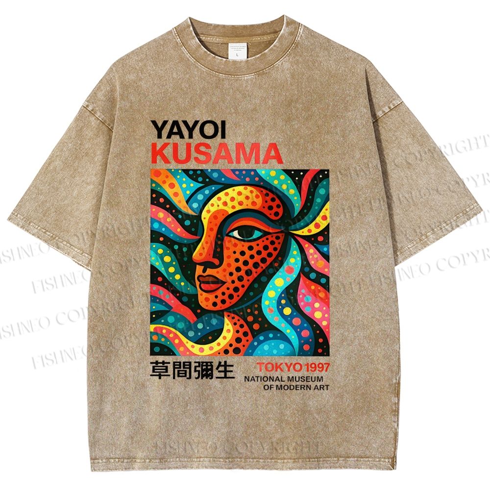 Unisex Yayoi Kusama Polka Dot Face Printed Washed Tee