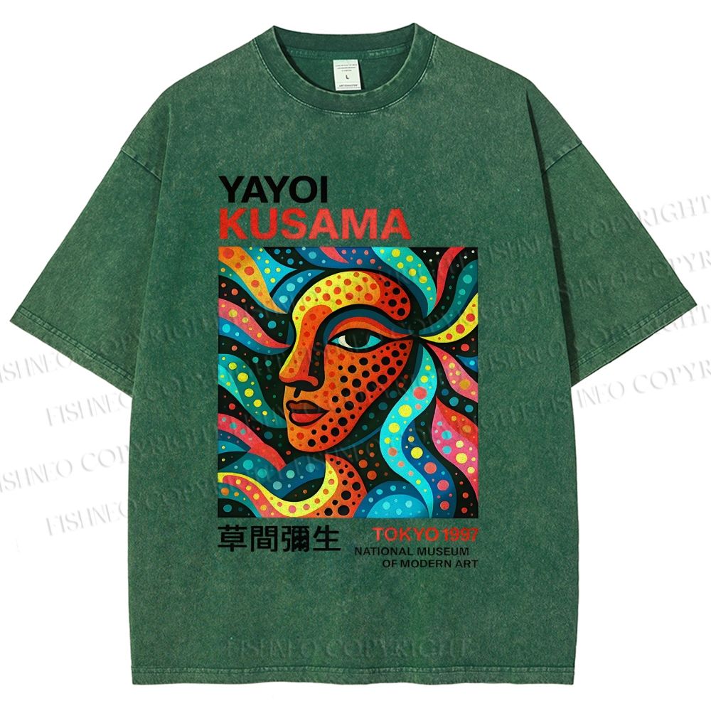 Unisex Yayoi Kusama Polka Dot Face Printed Washed Tee