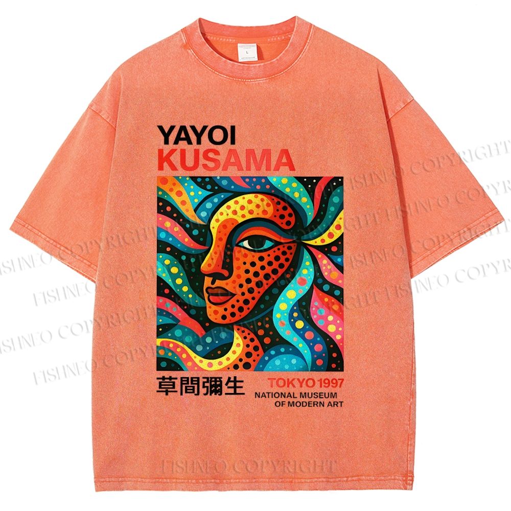 Unisex Yayoi Kusama Polka Dot Face Printed Washed Tee