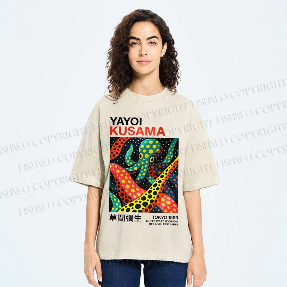 Unisex Yayoi Kusama Polka Dot Octopus Printed Washed Tee