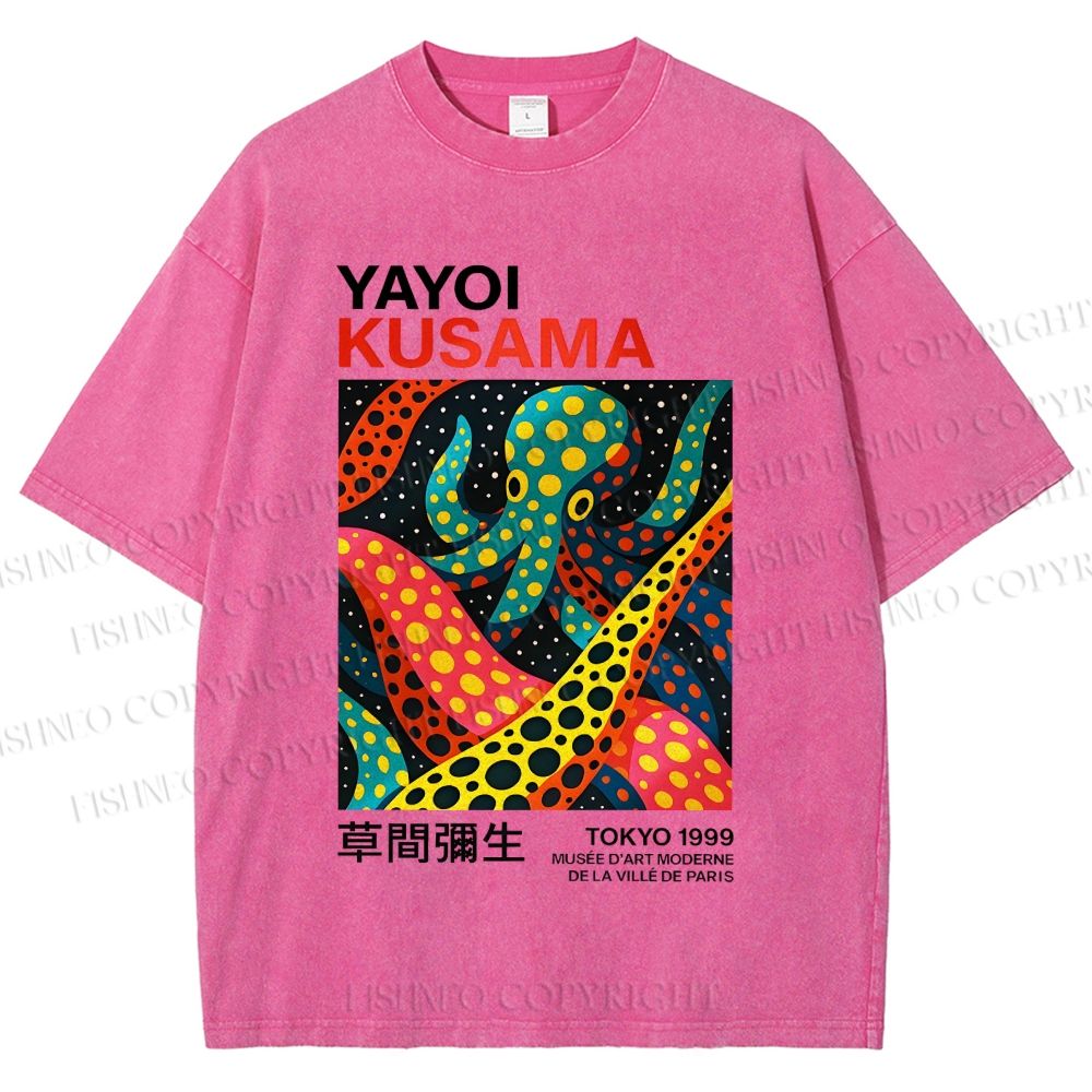 Unisex Yayoi Kusama Polka Dot Octopus Printed Washed Tee