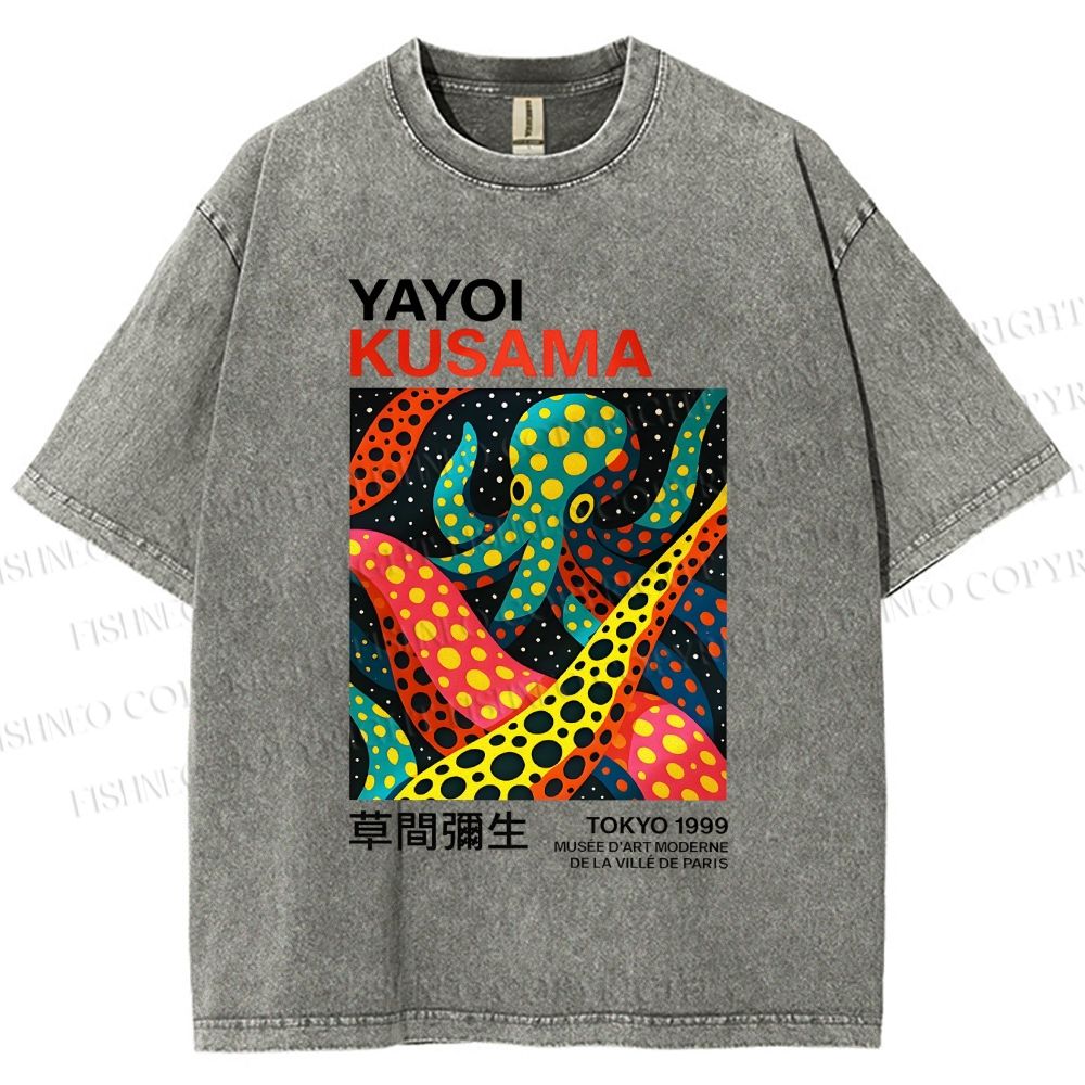 Unisex Yayoi Kusama Polka Dot Octopus Printed Washed Tee