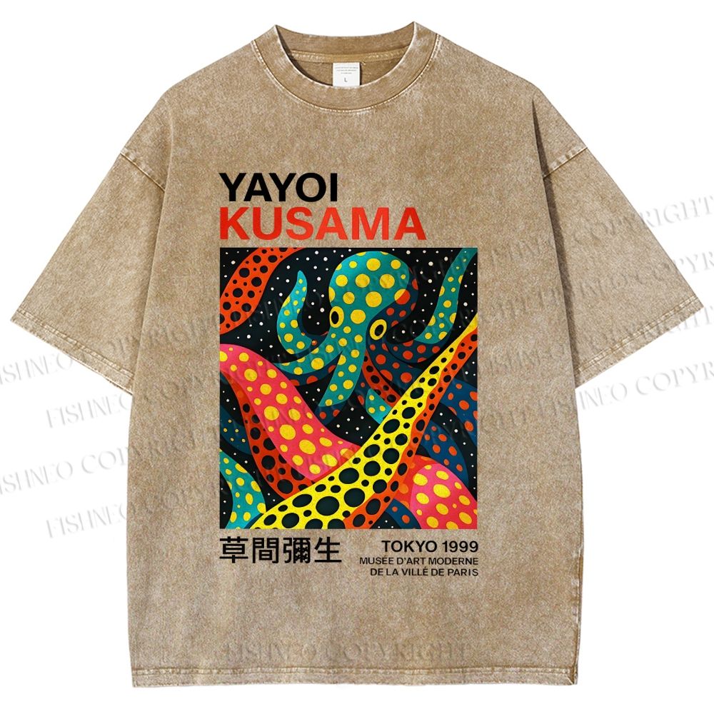 Unisex Yayoi Kusama Polka Dot Octopus Printed Washed Tee