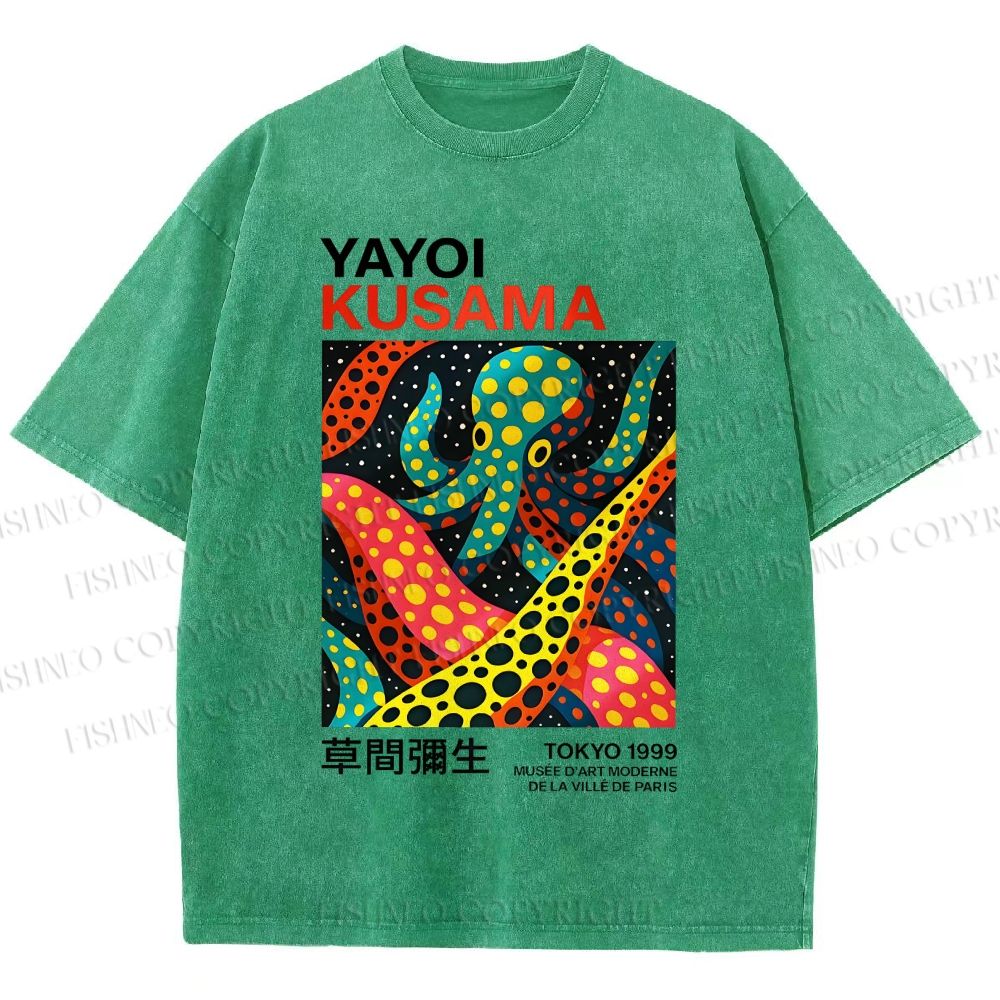Unisex Yayoi Kusama Polka Dot Octopus Printed Washed Tee