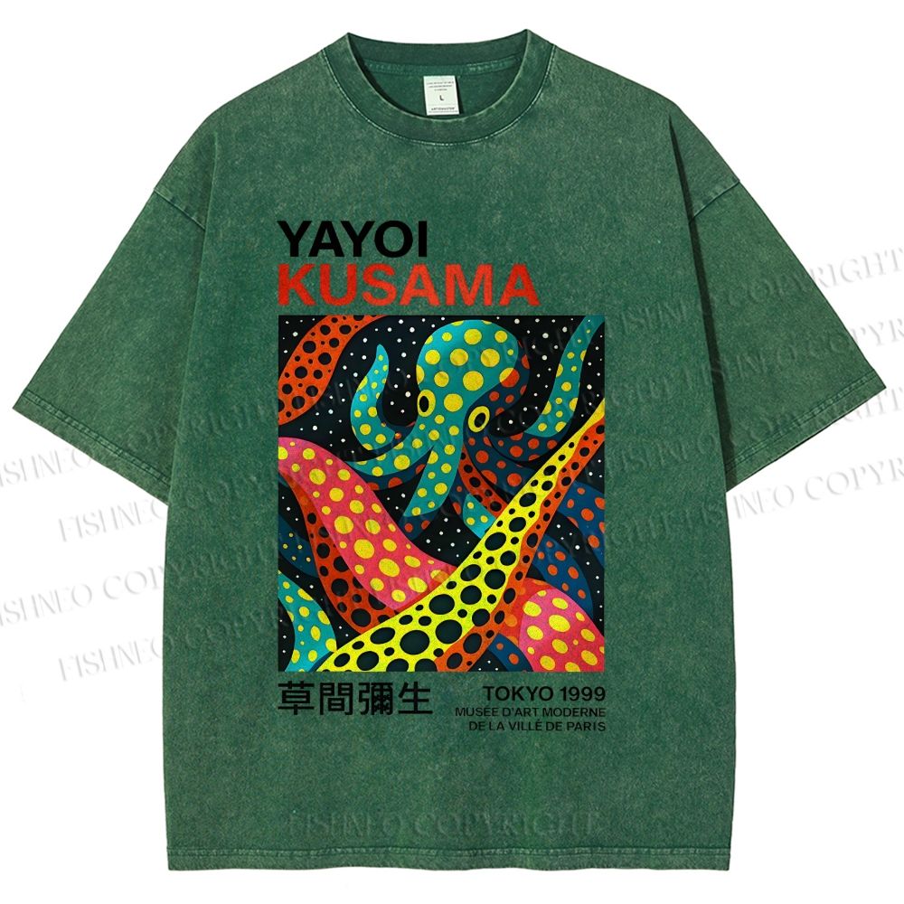 Unisex Yayoi Kusama Polka Dot Octopus Printed Washed Tee