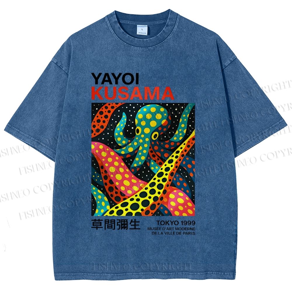 Unisex Yayoi Kusama Polka Dot Octopus Printed Washed Tee