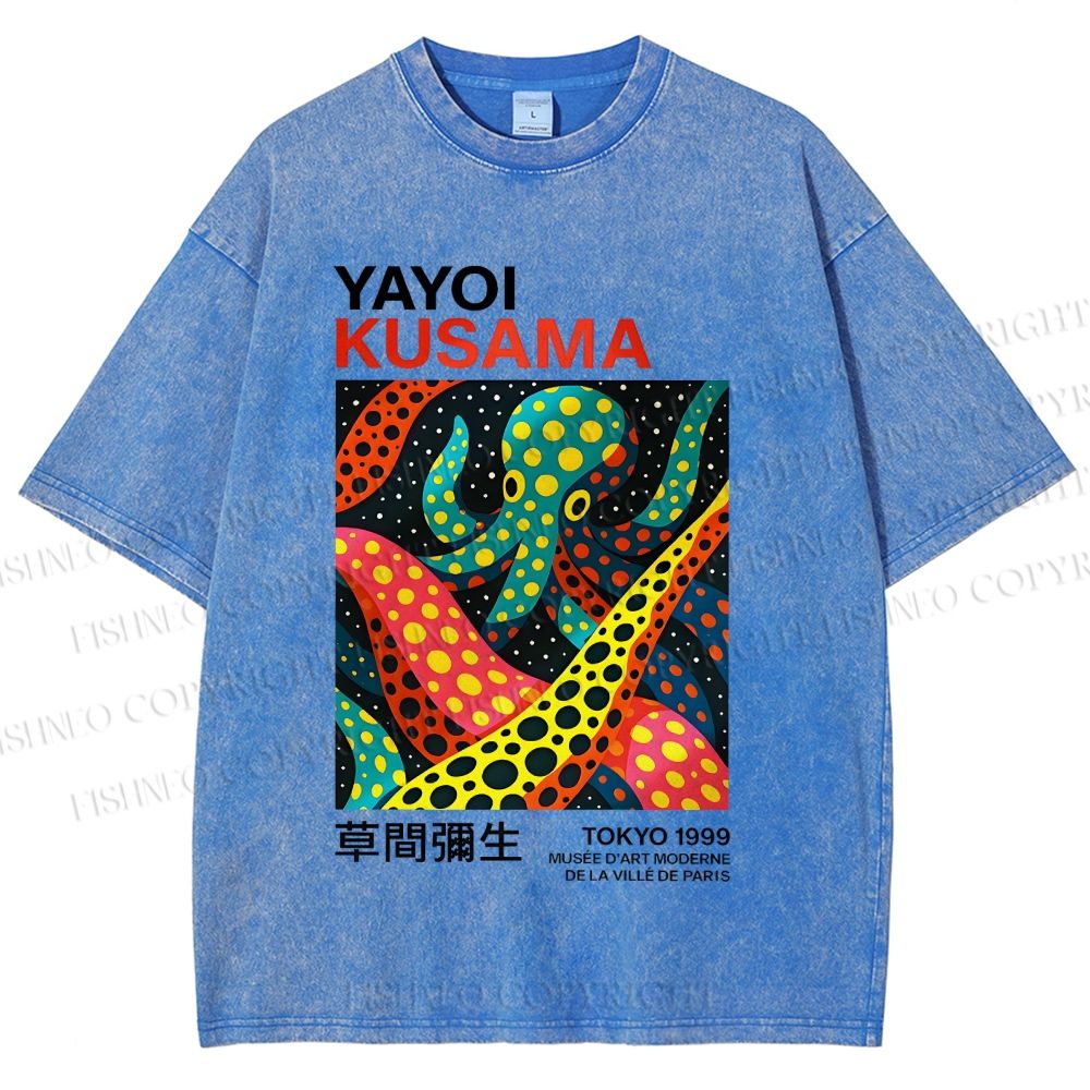 Unisex Yayoi Kusama Polka Dot Octopus Printed Washed Tee