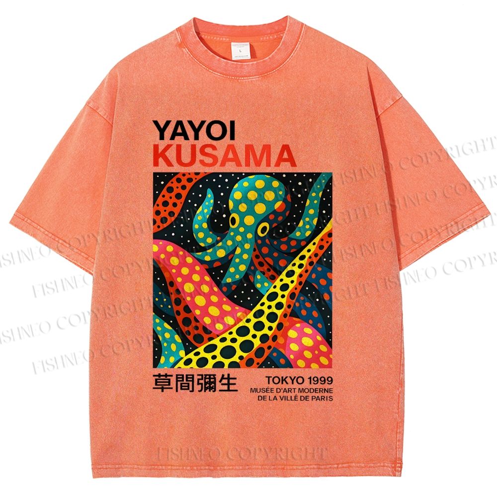 Unisex Yayoi Kusama Polka Dot Octopus Printed Washed Tee
