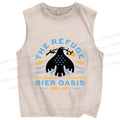 Unisex Black Bird Printed Washed Tank Top