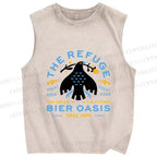 Unisex Black Bird Printed Washed Tank Top