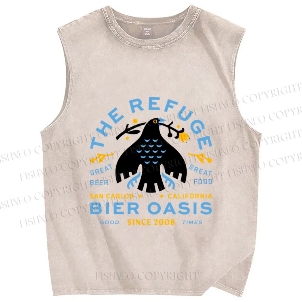 Unisex Black Bird Printed Washed Tank Top