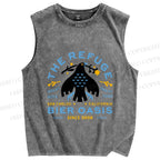 Unisex Black Bird Printed Washed Tank Top