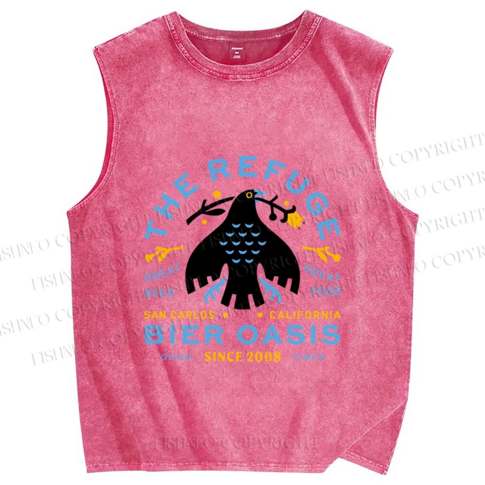 Unisex Black Bird Printed Washed Tank Top