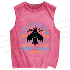 Unisex Black Bird Printed Washed Tank Top