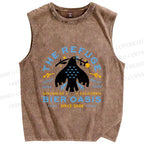 Unisex Black Bird Printed Washed Tank Top