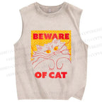 Unisex Be Ware of Cat Printed Washed Tank Top