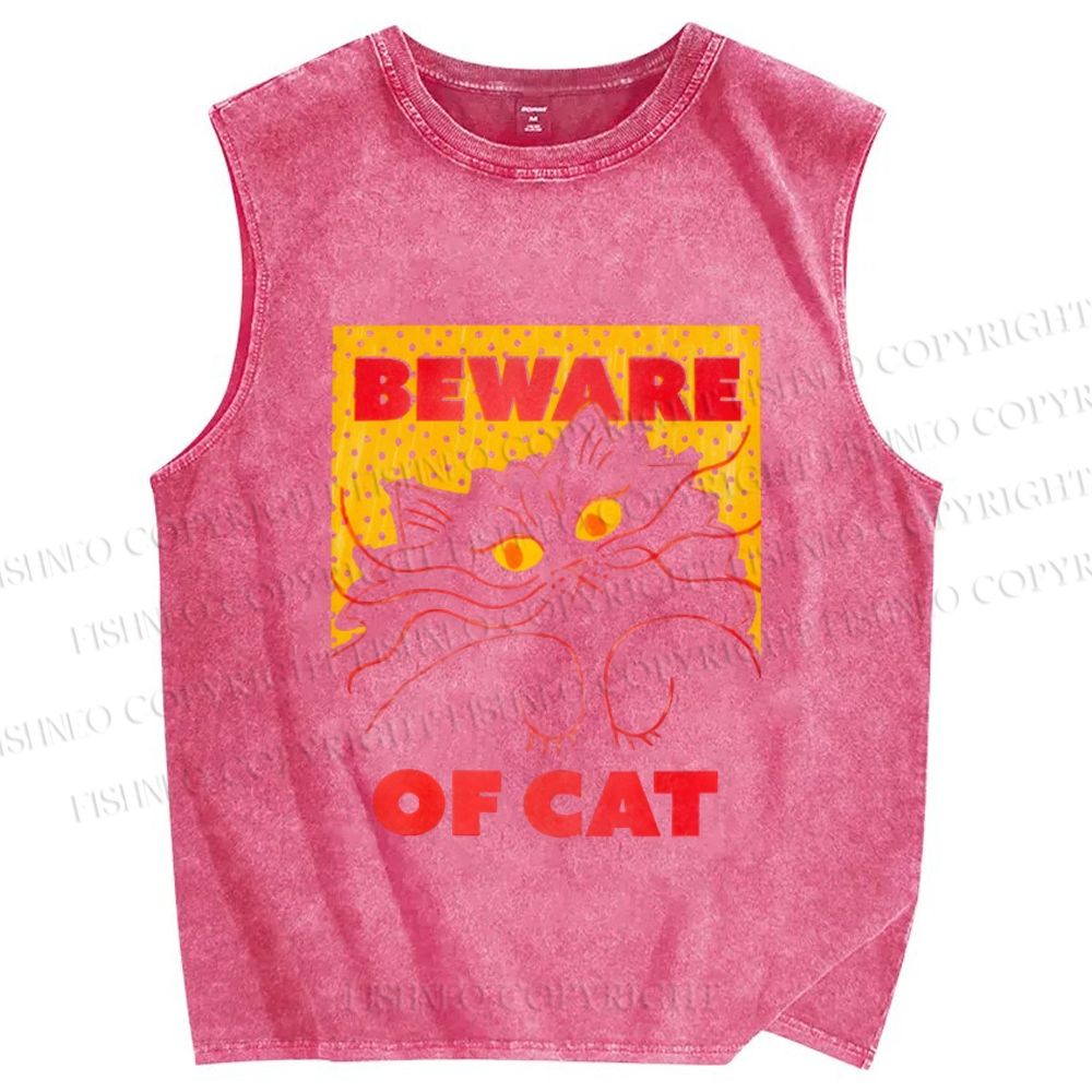 Unisex Be Ware of Cat Printed Washed Tank Top